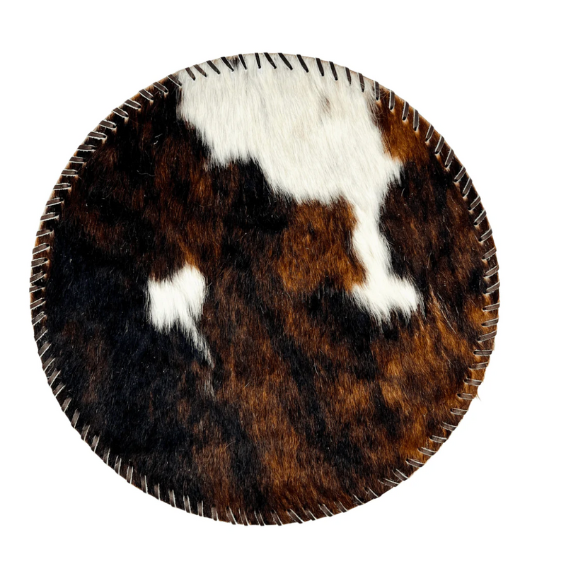 Genuine Cowhide Leather Circle Placemats & 4 Coasters Bundle