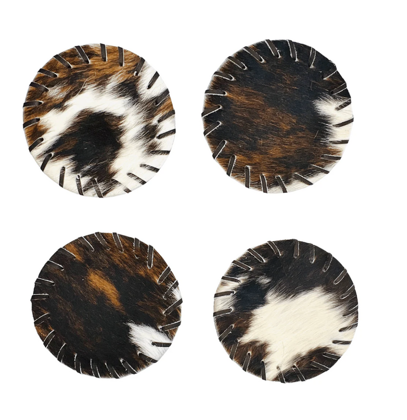 Genuine Cowhide Leather Circle Placemats & 4 Coasters Bundle