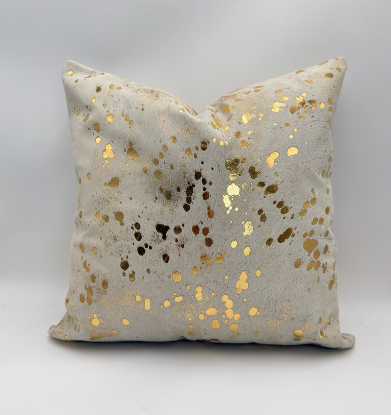 Cowhide Pillow Metallic Gold
