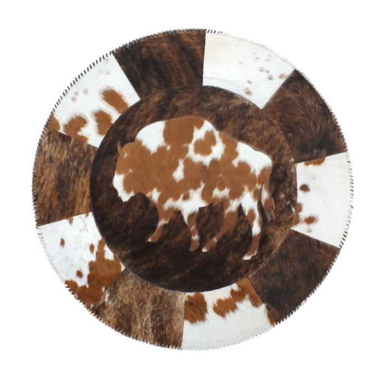 Round Western Rug - Cowhide with Bison Print 42" (3.5')