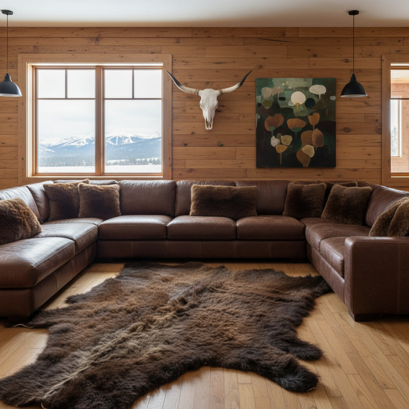 Buffalo / Bison Rug Hide - Second Grade Good Deluxe (Light Markings) - Large