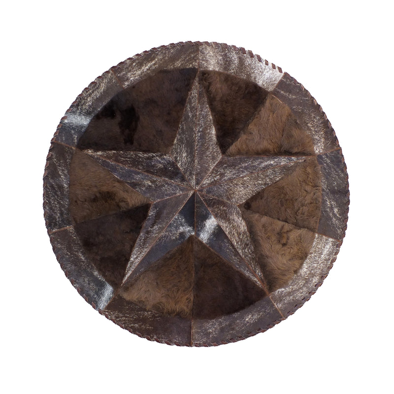 Round Buffalo Area Rug - Brindle Cowhide Star & Edge, Bison Fill (60" Diameter)