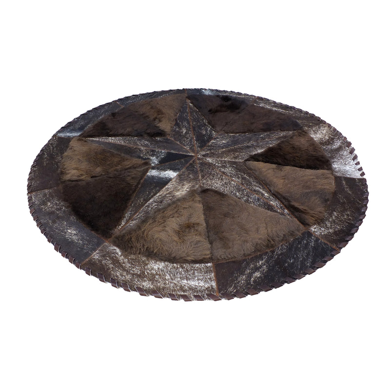 Round Buffalo Area Rug - Brindle Cowhide Fill with Bison Star & Border (72" Diameter)