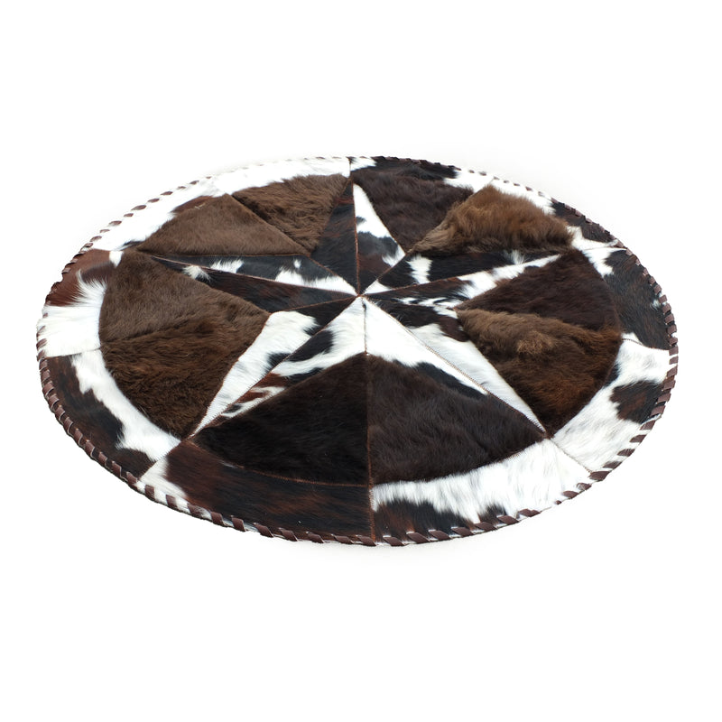 Round Buffalo Area Rug - Tricolor Cowhide Star & Edge, Bison Fill (42" Diameter)