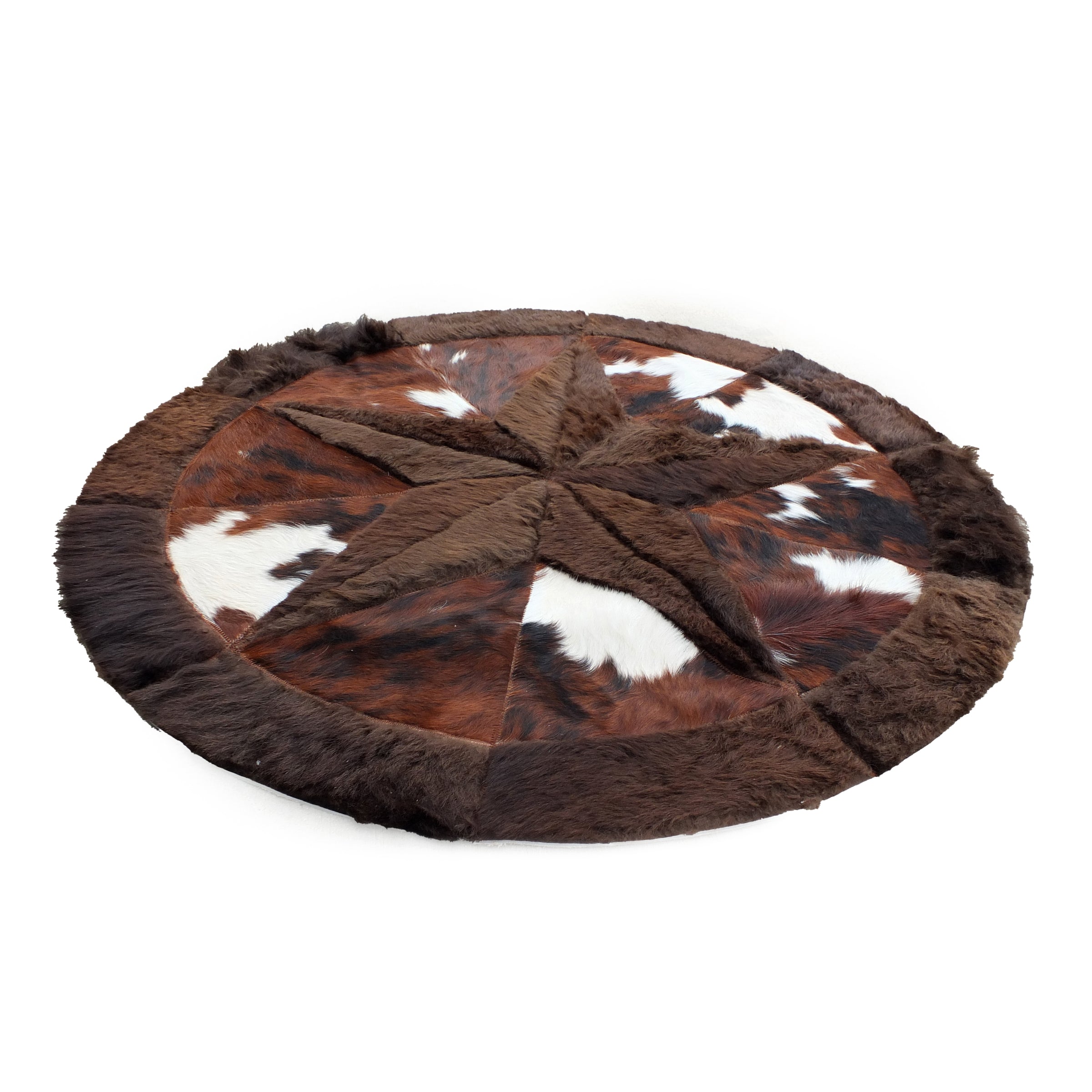 Round Buffalo Area Rug – Tricolor Bison Star and Border (60