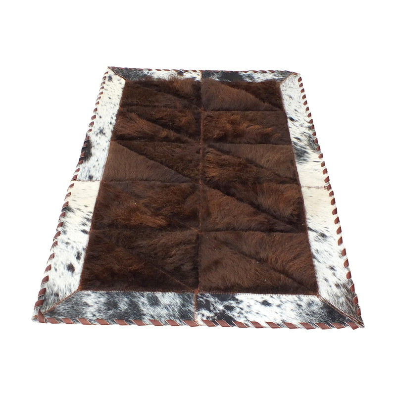 Rectangle Bison Patchwork Rug with Cowhide Trim - Black Speckled, 2' x 3'