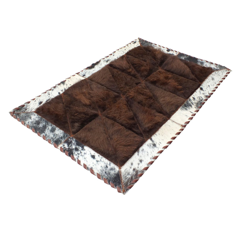 Rectangle Bison Patchwork Rug with Cowhide Trim - Black Speckled, 2' x 3'