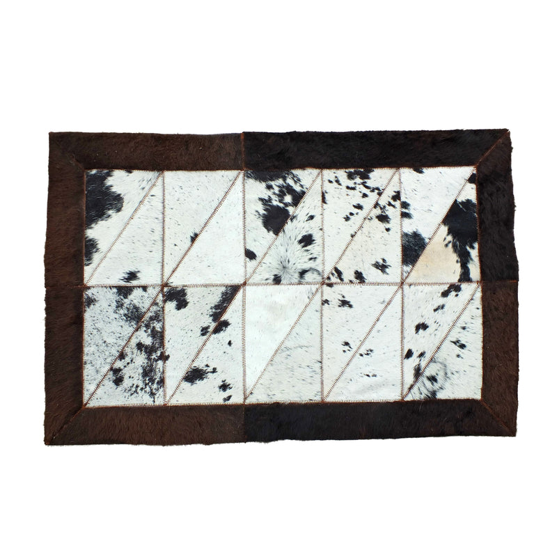 Rectangle Patchwork Rug – Brindle Cowhide with Bison Leather Border (2' x 6')