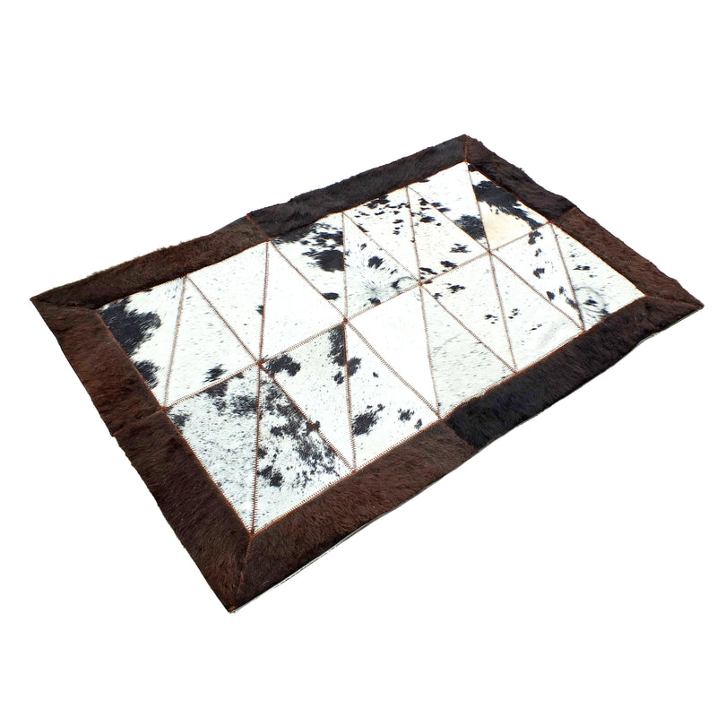 Rectangle Patchwork Rug – Brindle Cowhide with Bison Leather Border (2' x 6')