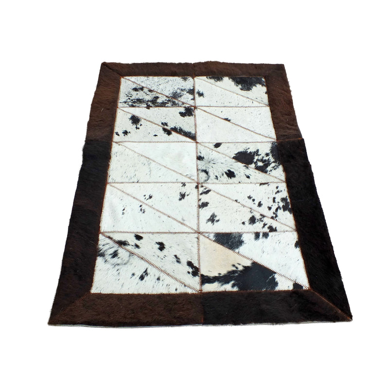Rectangle Patchwork Rug – Brindle Cowhide with Bison Leather Border (2' x 6')