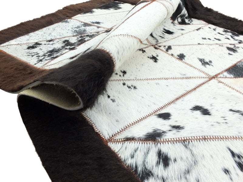Rectangle Patchwork Rug – Brindle Cowhide with Bison Leather Border (2' x 6')