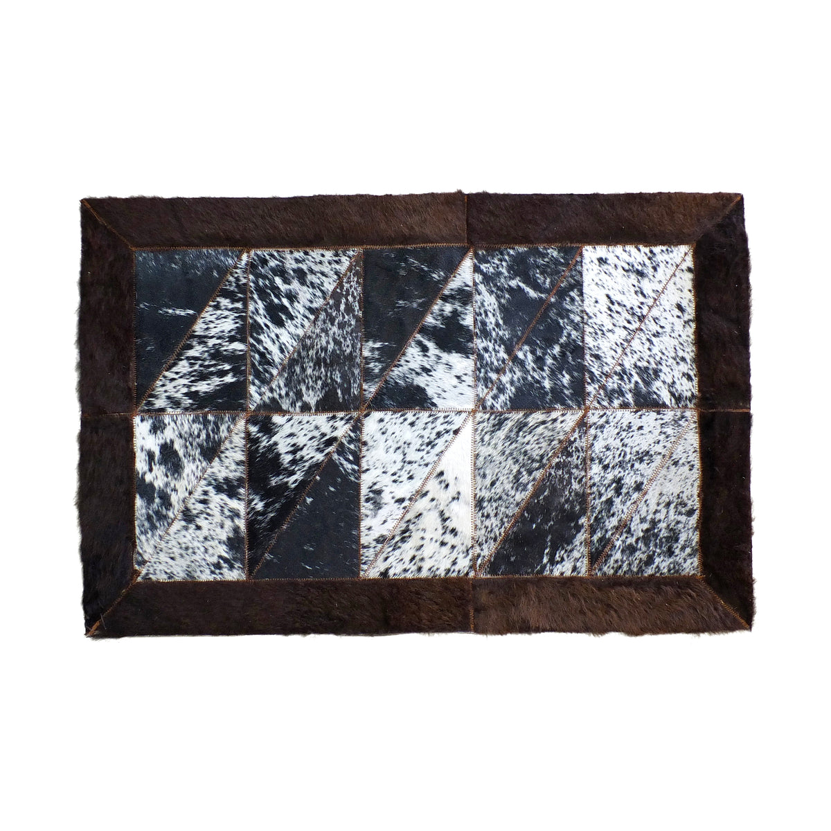 Rectangle Patchwork Rug – Black & White Speckled Cowhide with Bison Le ...