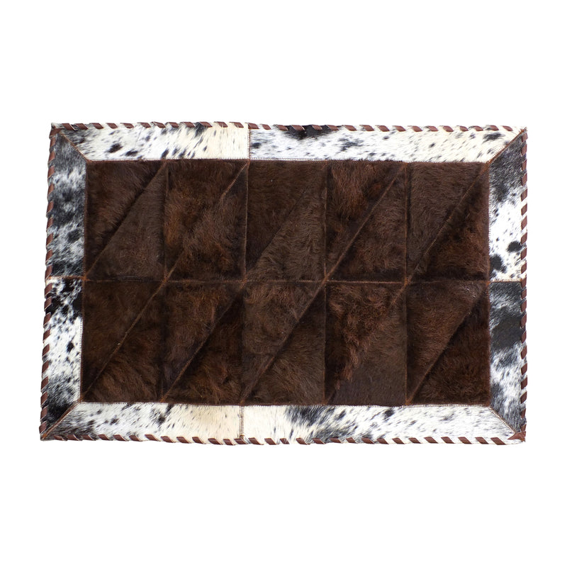 Rectangle Bison Patchwork Rug with Cowhide Trim - Black Speckled, 2' x 3'