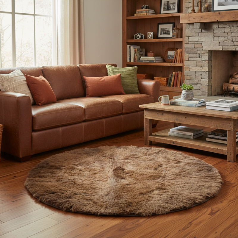 Round Plush Bison Rugs