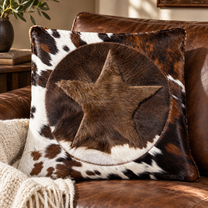 Tricolor Cowhide & Buffalo Star Pillow - 20" x 20"