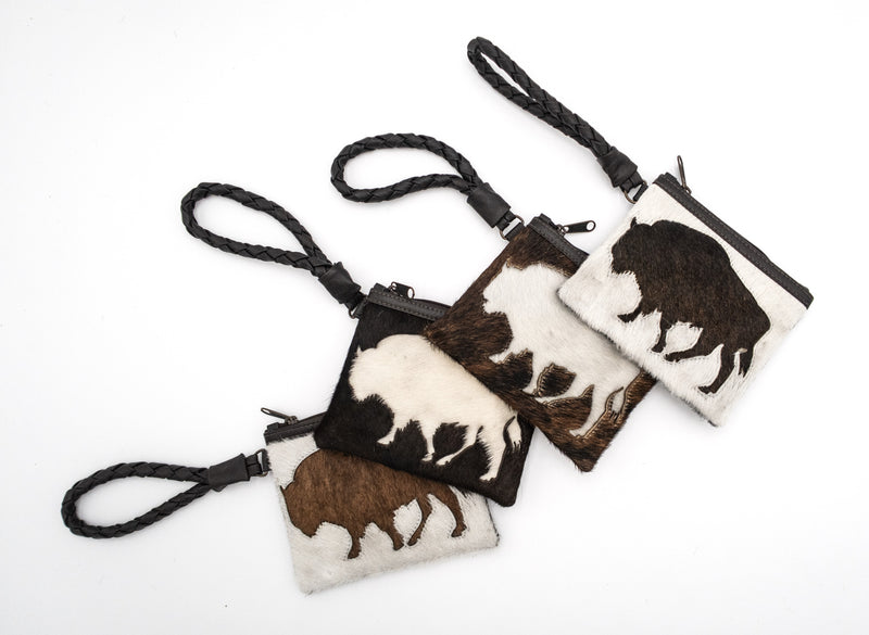 Handcrafted Cowhide Mini Wrist Purse or Clutch - Buffalo Design