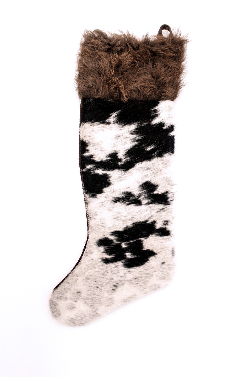 Buffalo / Bison Hair Christmas Stocking with Cowhide Leather Tricolor