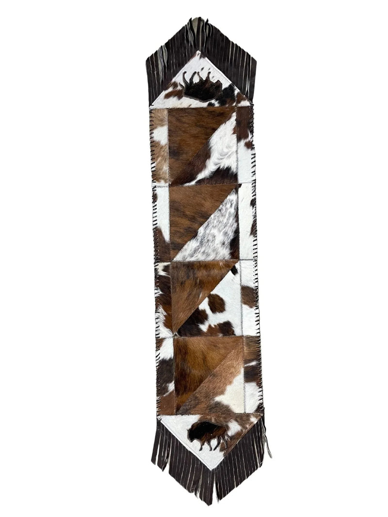 Cowhide Table Runners with Fringes - Tricolor Bison Design