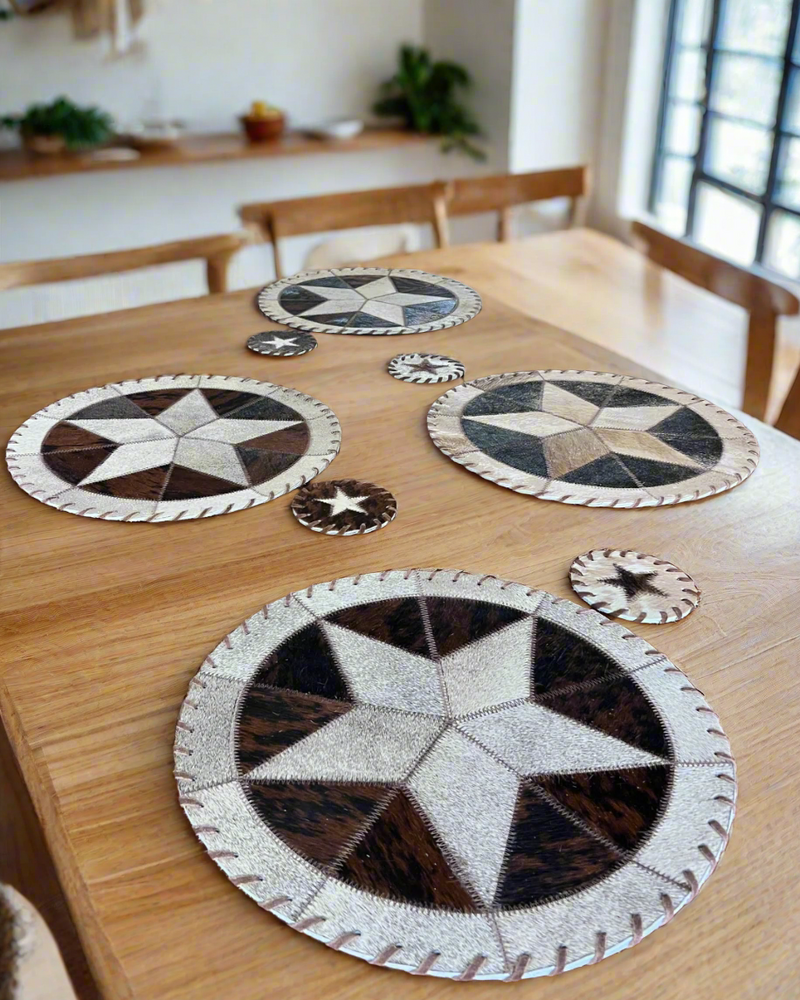 Star-shaped decorative items on a wooden table in a living room setting