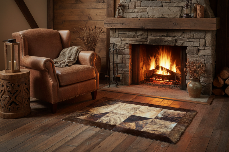 Rectangle Bison Area Rug with Cowhide Trim - Brindle, 2'x3'
