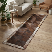 cowhide runner in a cozy living room