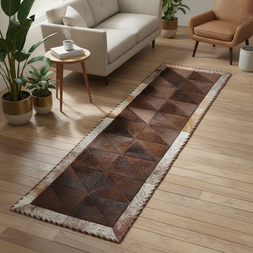cowhide runner in a cozy living room
